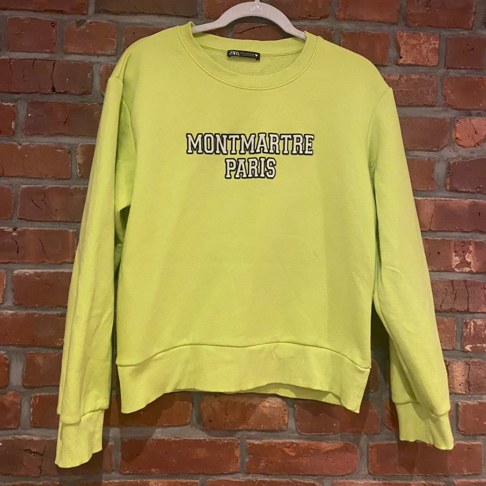 Neon green/yellow paris Zara sweatshirt crewneck monmarte france